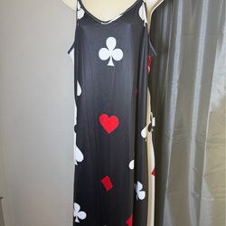 NWOT: Unbranded 3XL Casino Night Sleeveless Maxi Dress Poker Theme Playing Cards Dress