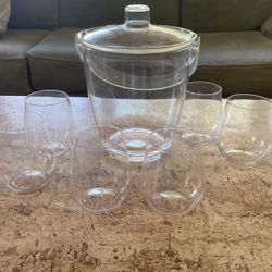 Plastic Ice Bucket And Stemless Cups
