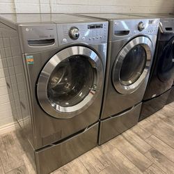 LG stainless steel frontload washer and dryer set electric with warranty