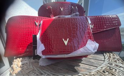 Vanessa Williams Red Croc-Embossed Bag Set