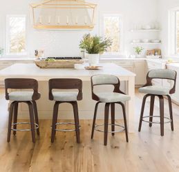 4X Light Beige Gray 26” swivel faux leather barstools