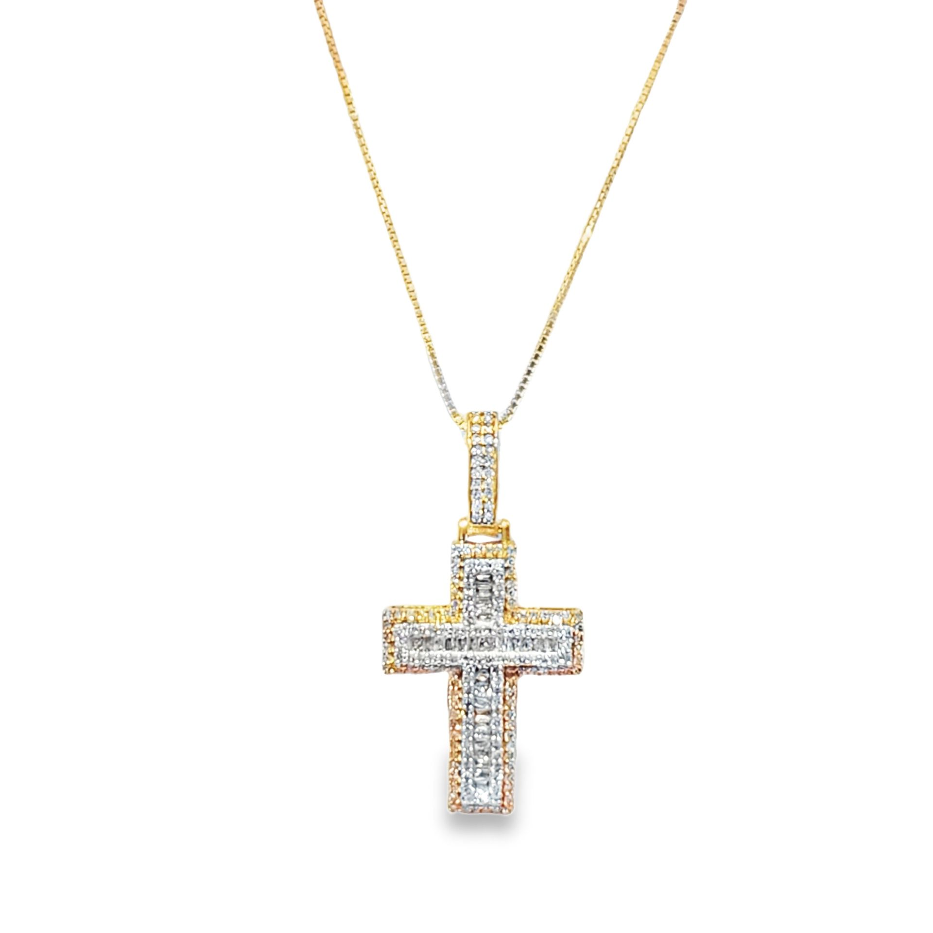 10k Yellow Gold Diamond Rope Cut Chain & Cross Pendant 0.60 ctw
