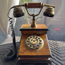 Vintage Sitel Burlwood Painted Wooden Rotary Dial Telephone