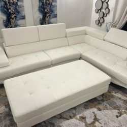 New Sectional W Adjustable Headrests.  Leather Match.  124x94x36H.  Free Delivery!