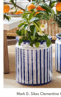 Pottery Barn pot Mark D Stiles Navy white stripe