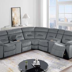 Brand New Grey Reclining Sectional Sofa 
