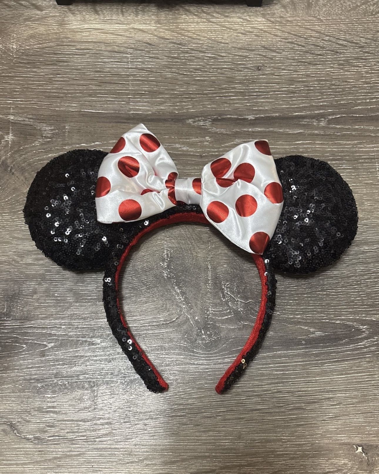 Disney-Parks Minnie Mouse Ears Headband White Bow Red Polka dots
