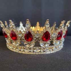 ROYAL QUEEN PRINCESS CROWN TIARA GOLD RED
