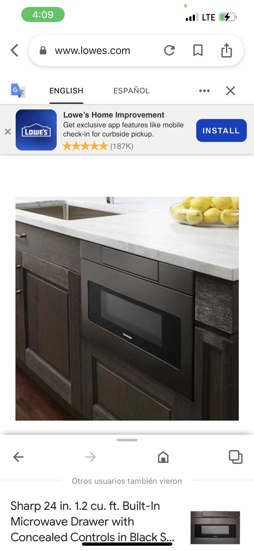 Sharp 1.2 cu ft microwave drawer in black stainless steel provides plenty of space to prepare a 4 qt casserole dish or a large 20 oz cup of coffee 1