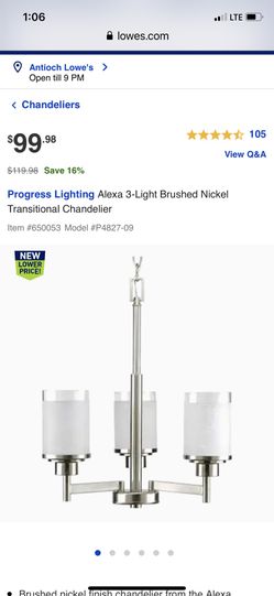 ALEXA 3 LIGHTS BRUSHED NIKEL TRANSITIONAL CHANDELIER BRAND NEW