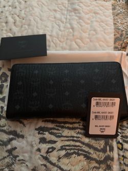 MCM Visetos Black Large Zip Wallet