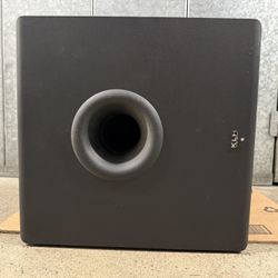 KLH 12-inch Powered Subwoofer. I used to have expensive spikes installed and knocked them off. You can buy speaker spikes on Amazon.