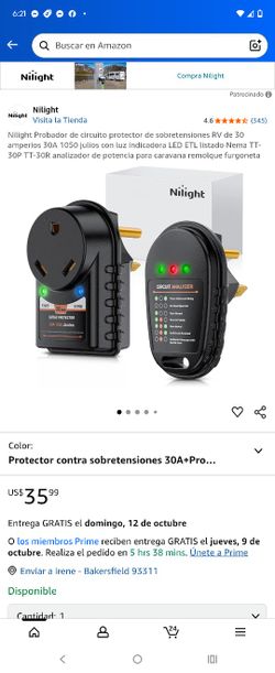 Nilight 30 Amp 30A 1050 Joules RV Surge Protector Circuit Tester with LED Indicator Light ETL Listed Nema TT-30P TT-30R Power Analyzer for Camper Trai