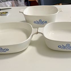 CorningWare Vintage Cornflower Blue Set Of 3 Casserole Dishes Serving Platters