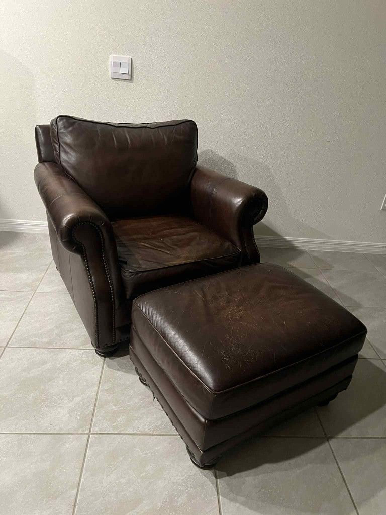 Leather 4 Barstools, Chair, Ottoman 