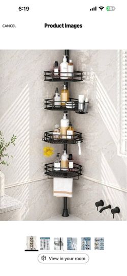 Corner Shower Caddy Tension Pole, Quick Setup, Rust-Free Bathroom Shower Organizer Corner for Bathtub Shampoo Storage, 4-Tier Adjustable Shelf, Drill 