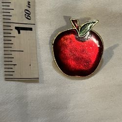 Gold Tone & Red Enamel Apple Lapel Pin Back