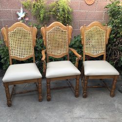 Vintage Chairs Cane Back- Set Of Three - 80’s Dining Farmhouse Cottage Core Country