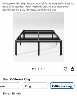 Bed frame size calking 18”new in box $60