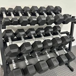 New In Box Rubber Hex Dumbbells Set 5-50lbs 550lbs Total 