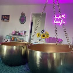 Two Brass Hanging Planters - Like New