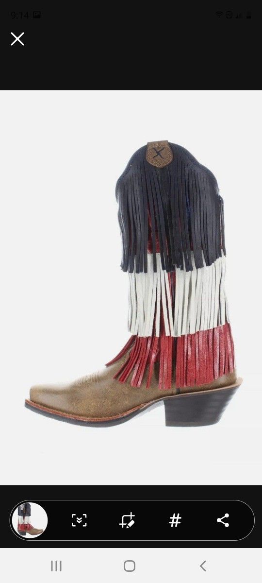 Patriotic Worn 2 Times In Box Twisted X, Size 7.5B, Red, White, And Blue Fringe