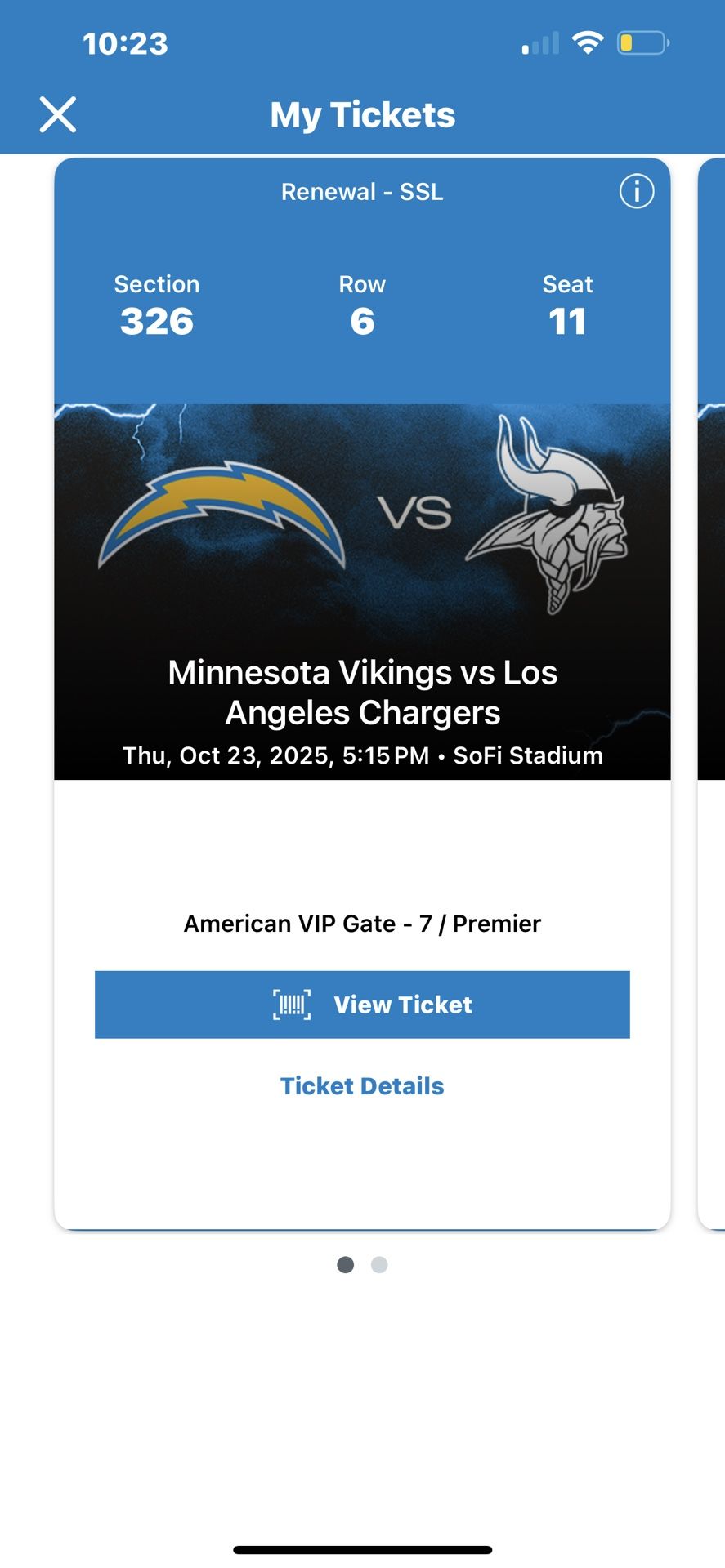 Minnesota Vikings vs. LA Chargers - October 23 @ 5:15