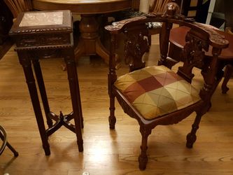 Wood antique corner chair and stand