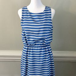 Like New, Sleeveless Dress in White and Royal Blue Stripe from Jcrew (size 4)