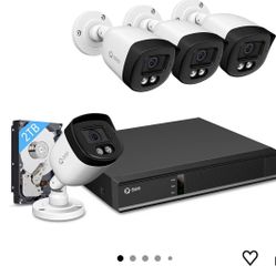 (BRAND NEW) QSEE QH08045YC 8CH 5MP Home Security Camera System – 4 Wired Cameras, Color Night Vision, DVR Recording