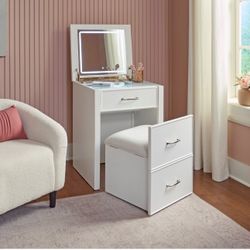 Universal Broadmoore Odessa Lift-top Vanity with LED Lighted Mirror.