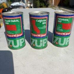Vintage 7up State Cans