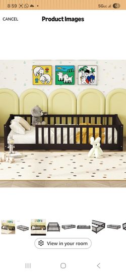 TWIN SIZE FLOOR PLATFORM BED WITH FENCE WITHOUT DOOR