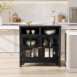 New Solid Wood Chogori 31.5" Buffet Cabinet with Storage, Farmhouse Sideboard with 2 Doors, Coffee Bar Cabinet for Dining Room, Kitchen, or Living Roo