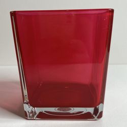 Hot Pink Glass Square Vase Planter Made In Poland 4 X 4 X 4-3/4”