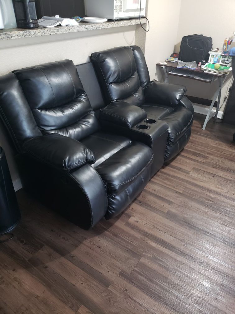 Real leather couch set. 4 pieces. 2 end tables 1 coffee table