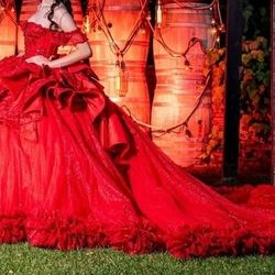 Vestido De Quince Años Todo Rojo 
