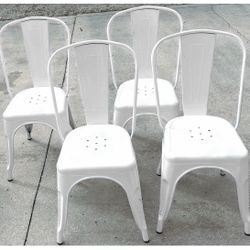 White Set Metal Tolix Style Industrial Stacking Chairs 