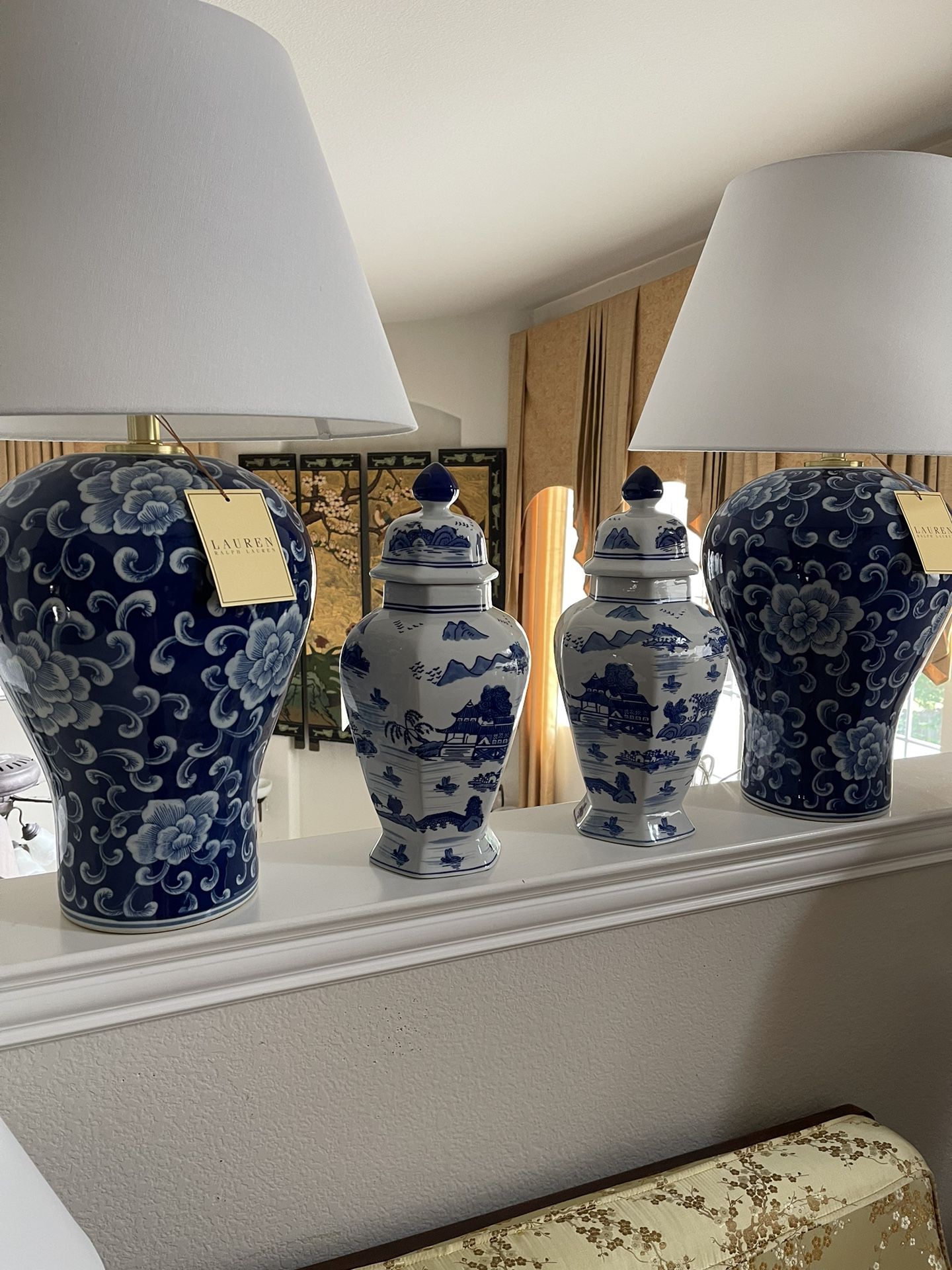 Pair Of Chinoiserie Lamps 30” 