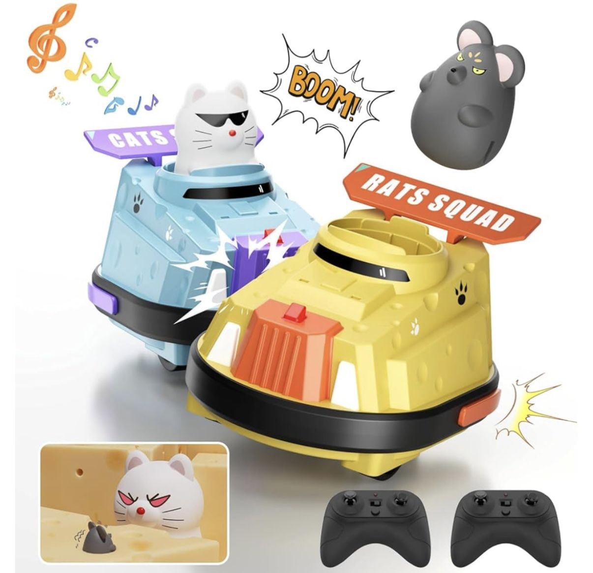 2 Pack Remote Control Bumper Car, RC Ejecting Car for Kids, Cat and Rat Toy