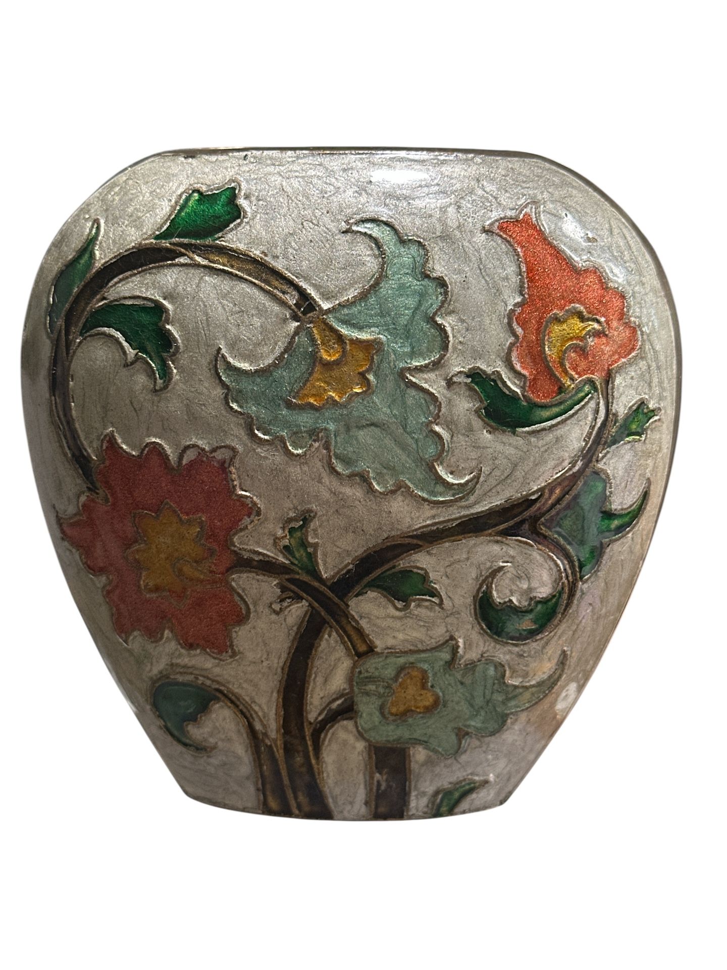 Vintage Brass Enamel Vase