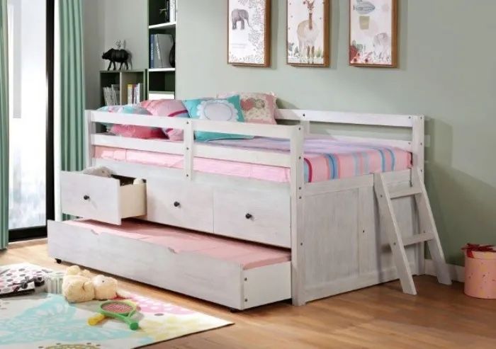 Anitta Collection Twin size Loft bed- Available in 2 colors- Trundle Included- Three storage drawers Now  On Sale Now 798.00 Mattresses Not Included. 