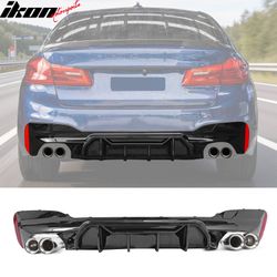 Fits 2017-2020 BMW G30 Gloss Black Rear Diffuser M5 MP Style + Silver Quad Exhaust