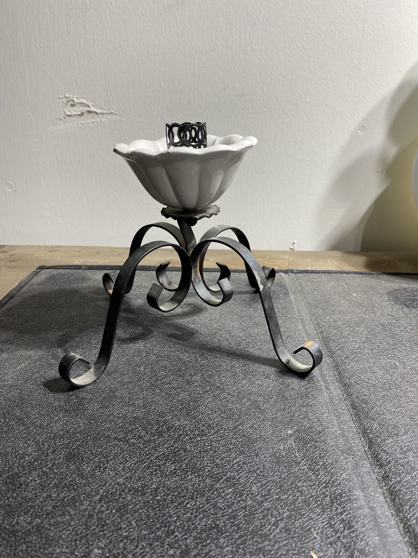 White Glass And Black Metal Candle Holder