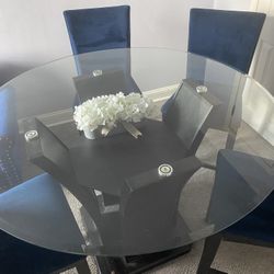 5 piece round counter-height dining set with chairs in black and navy blue