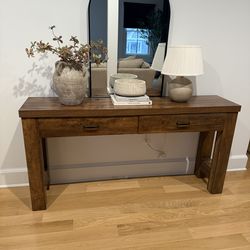 63” wood console table with drawers