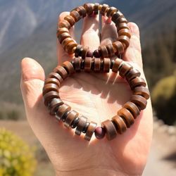 Vintage & Unique Shape 2 Tibetan Yak Bone Prayer & Yoga Stretchable Bracelets 3”inch wide without stretch & 70grams