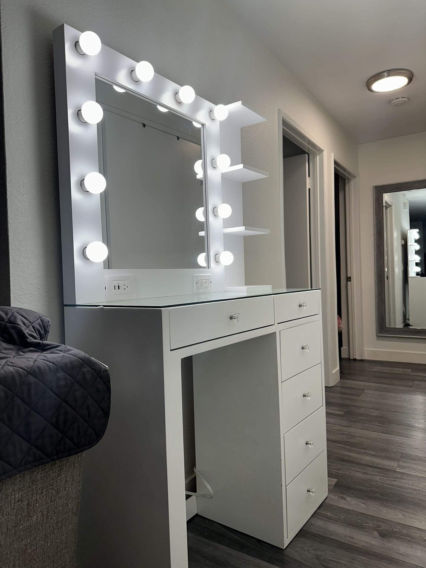 Vanity Mirror and Table with Shelf