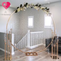 84" 7 Feet / 60" 5 Feet Backdrop Circle Round Metal Balloon Stand Wedding Arch - Gold / Silver