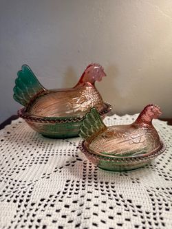 Hen on Nest Glass Covered Dishes Set of 2